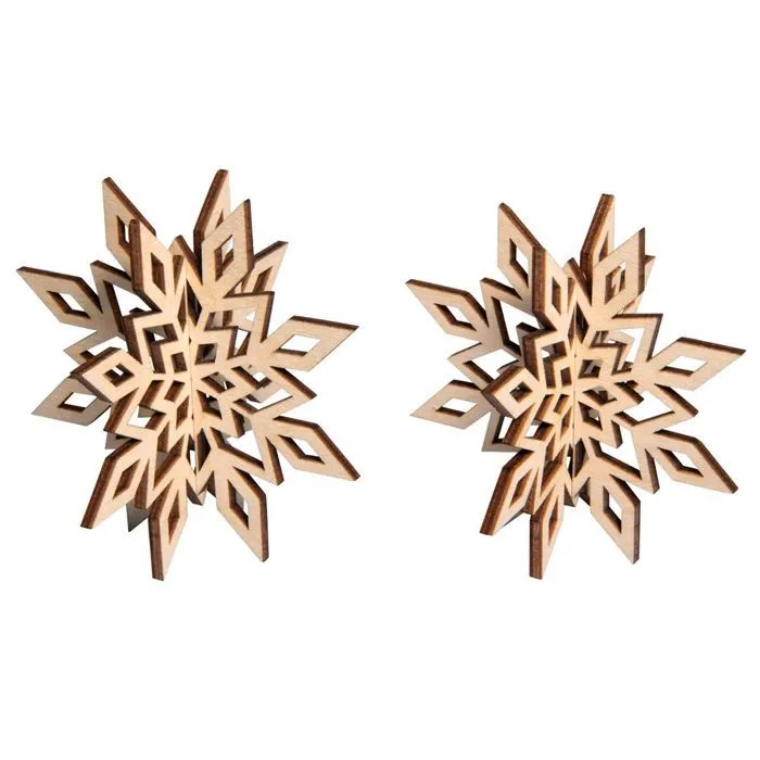 2 flocons de neige 3D en bois pour sapin de Noël-2