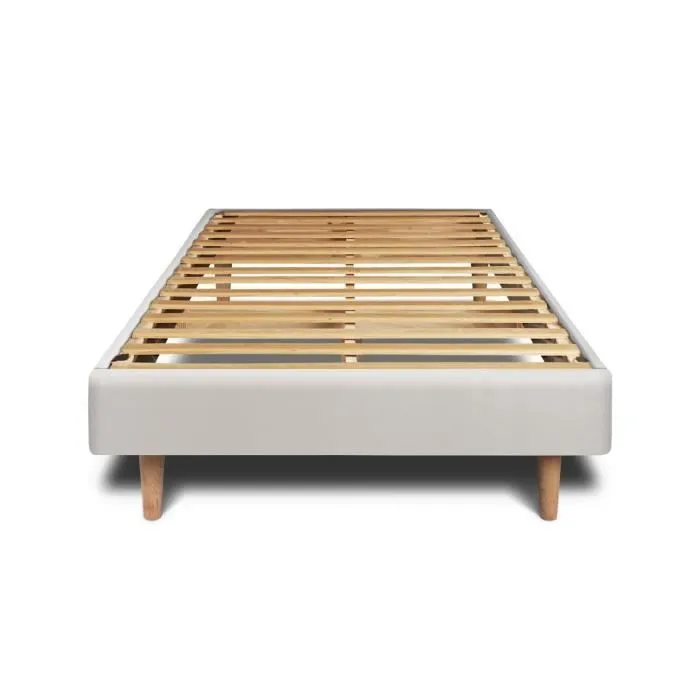 Sommier Kit Velours Gris clair 90x200 H29cm Sommeil de plomb - Sommier en bois massif avec Pieds bois cones 15 cm-0