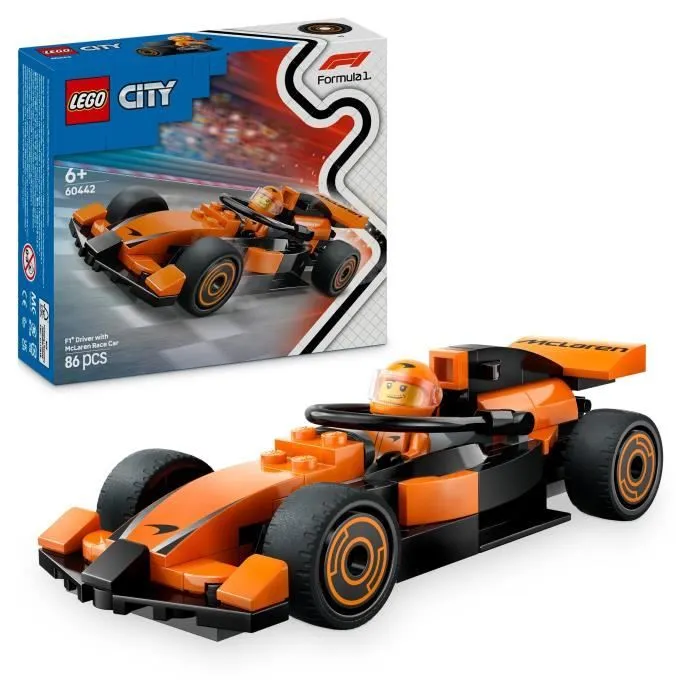 LEGO City 60442 Voiture de course McLaren avec pilote de F1 - Jouet pour garçon dès 6 ans-0