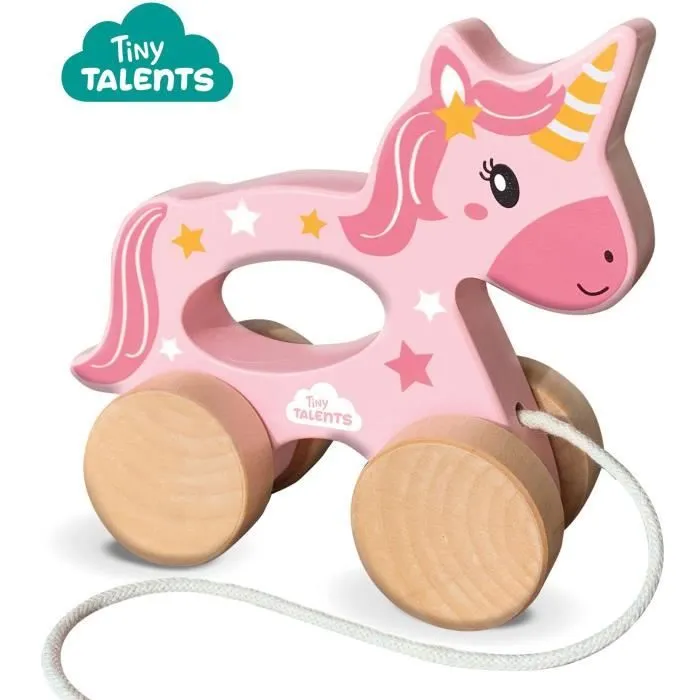 Licorne en bois 2 en 1 - A pousser et à tirer - SES CREATIVE - Licorne rose à pousser ou à tirer.-1