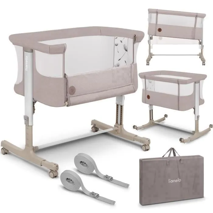 Lit bébé 3en1 LIONELO Aurora - Réglable en hauteur et inclinaison - Matelas et sac inclus - Beige cappucino-0