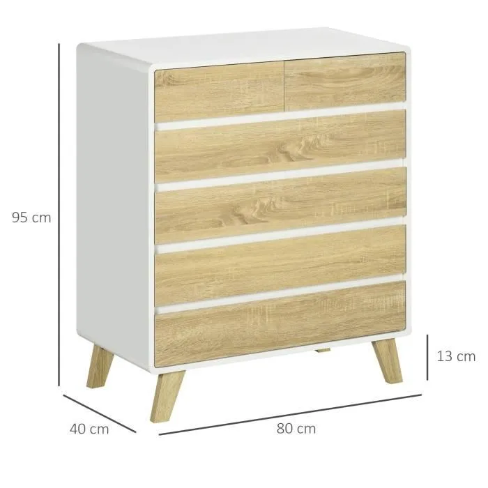 Commode - HOMCOM - Design scandinave - 6 tiroirs - Blanc aspect chêne clair-2