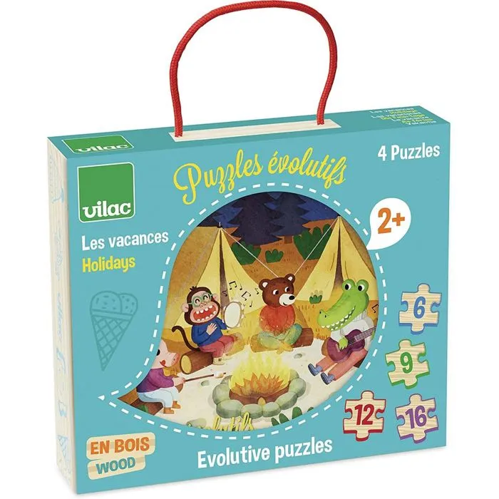 Puzzles évolutifs vacances VILAC - Coffret en bois avec 4 puzzles de difficulté croissante-1