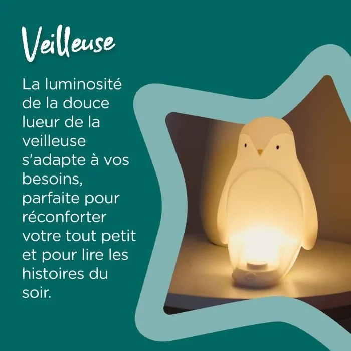 TOMMEE TIPPEE Veilleuse Pingouin 2-en-1, œuf lumineux nomade, luminosité réglable, USB-5