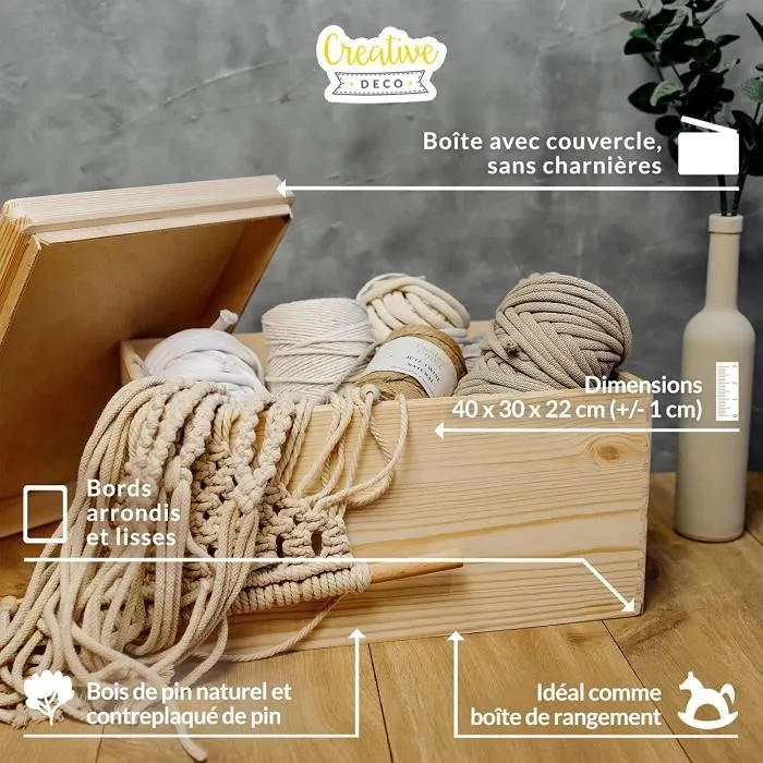 Boite de rangement en bois Creative Deco - 40 x 30 x 22 cm - Boîte à Souvenirs personnalisable-1