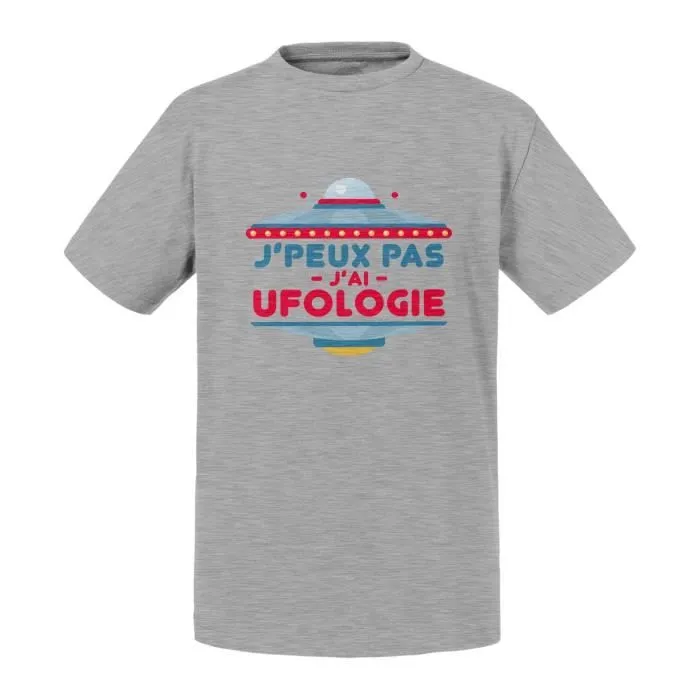 T-shirt Enfant Gris J'Peux Pas J'ai Ufologie OVNI Extraterreste Mars-0
