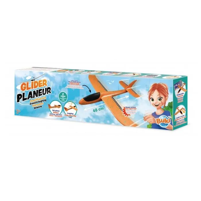 Planeur en mousse - Buki France - 48 cm - Vols stabilisés - Autocollants inclus - Notice illustrée-0