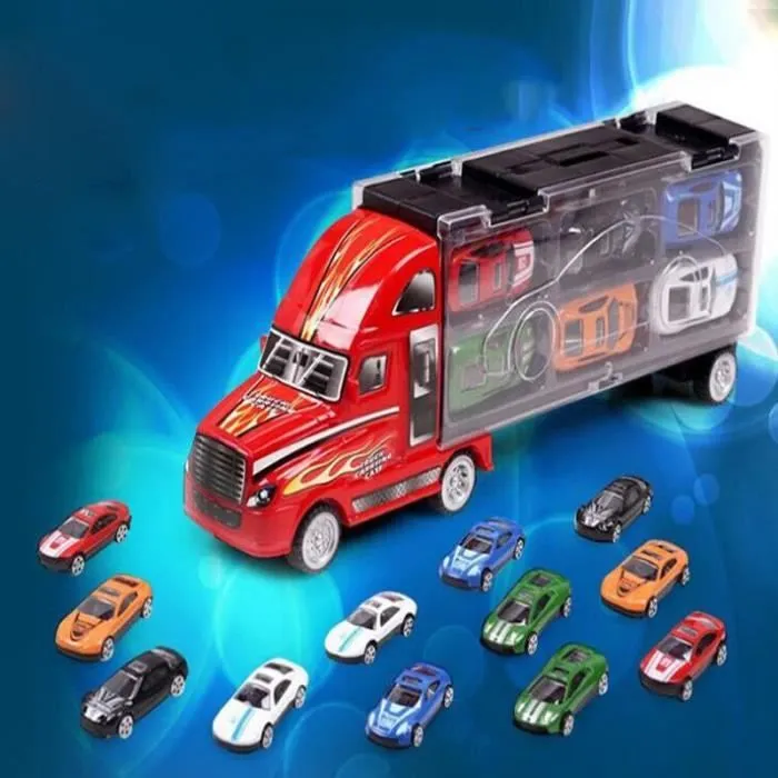 Jouet Camion Transporteur - Non spécifié - 12 Voitures - Alliage - Rouge - 0.6kg-0