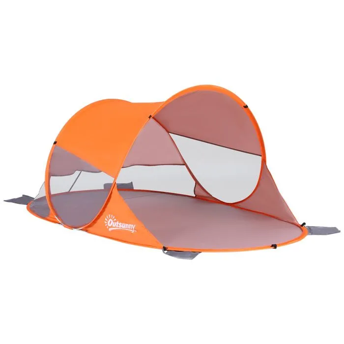Outsunny - Abri de plage - Tissu de polyester - 200x120x90cm - Orange-0
