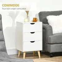 Meuble de rangement - HOMCOM - Chiffonnier 3 tiroirs - Design scandinave - Bois pin et panneaux blanc-2
