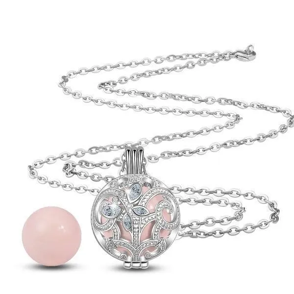 Bola de grossesse iris et papillon en cristaux boule rose * Longueur collier : 114 cm * Matière pendentif : Cuivre, plaqué argent-1