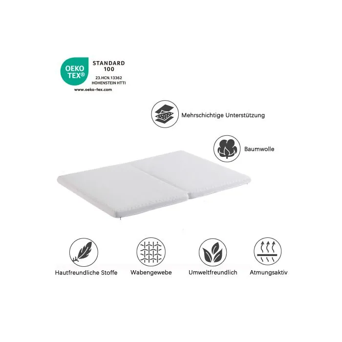 Matelas pliable, tissu alvéolé, certifié Oeko-Tex, ergonomique, respirant et durable, blanc, 140x200cm & 140x100cm-4