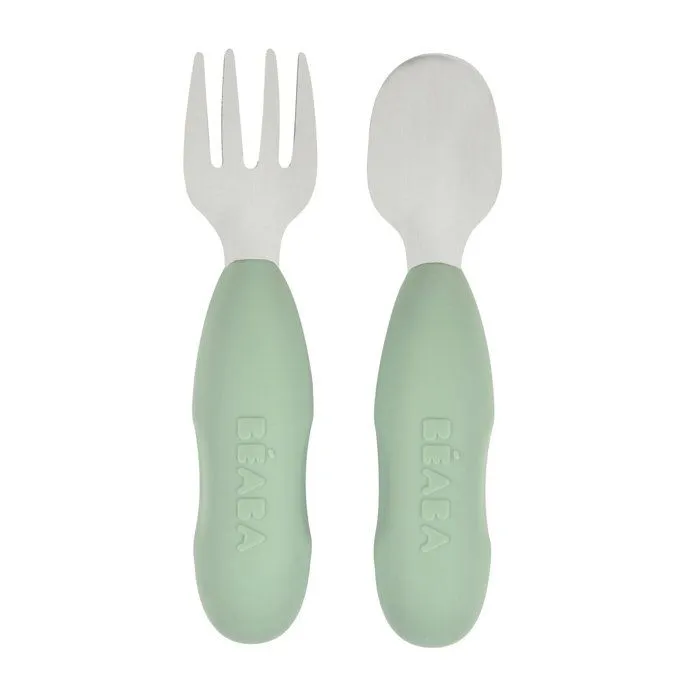 Lot 2 pré-couverts d'apprentissage  Inox Vert sauge-0