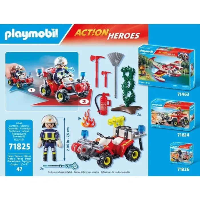 PLAYMOBIL 71825 Pompier avec quad et arbustes enflammés-5