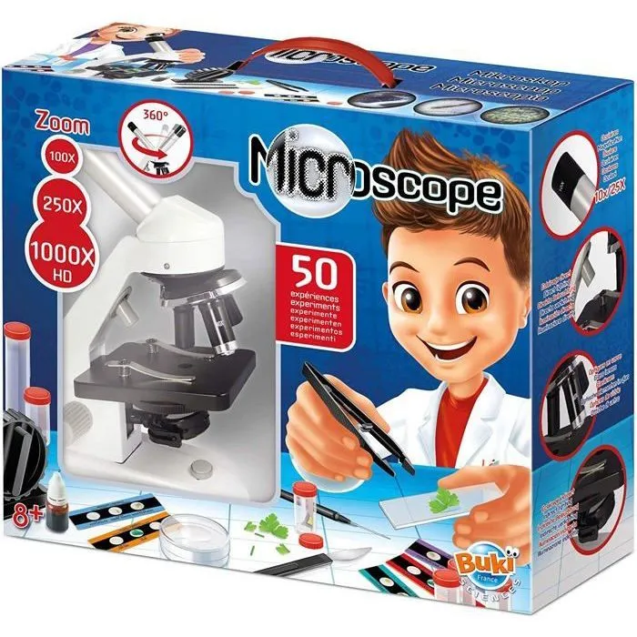 Microscope - BUKI FRANCE - 50 Expériences - Enfant - 8 ans - Mixte - Bleu - Piles fournies - Piles-0