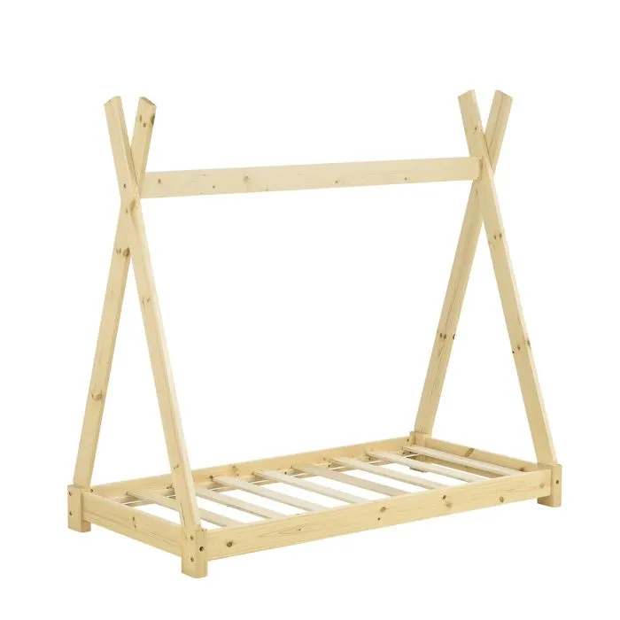 Lit de Tipi pour Enfant Onejda Bois Naturel 140 x 70 cm [en.casa]-4