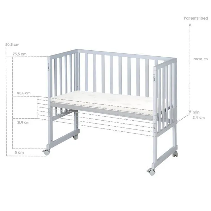 ROBA Berceau Cododo 3en1 Réglable "safe asleep®" 90 x 45 cm + Matelas + Barrière et 4 Roulettes avec Freins - Bois Laqué Taupe-5