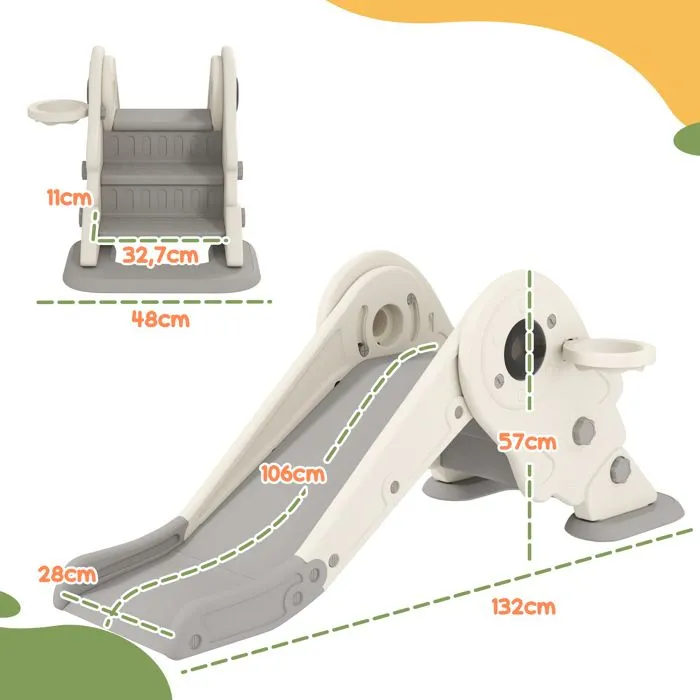 3 en 1 Toboggan pour enfants AIYAPLAY panier de basket et escalade, toboggan intérieur pour enfants pliable, de 2 à 5 ans, crème-3