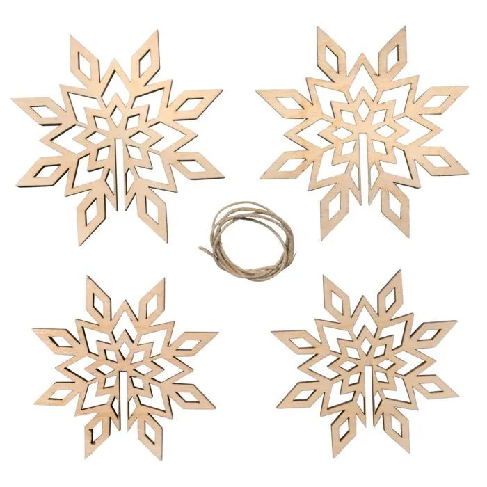 2 flocons de neige 3D en bois pour sapin de Noël-0