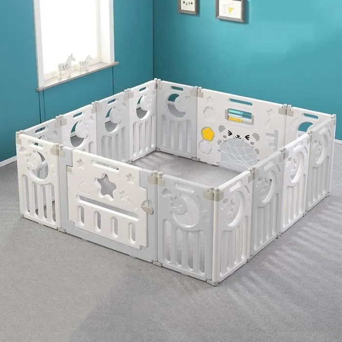 Parc Bébé - XXL - Gris - Plastique Ecologique - 0 à 6 ans - 14 Panneaux-0