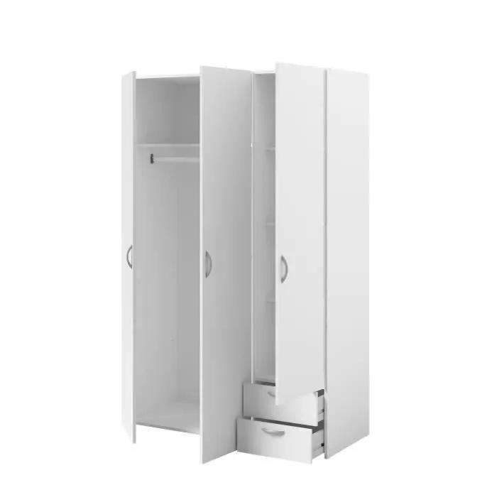 Armoire VARIA - Décor blanc - 3 portes + 2 tiroirs - L 120 x H 185 x P 51 cm - PARISOT-5
