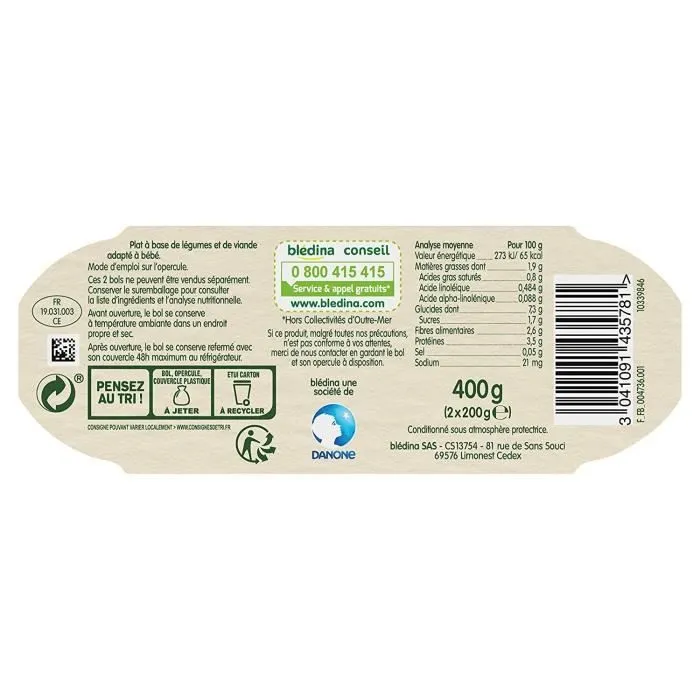 BLEDINA - Récolte BIO mijoté de légumes boulghour et bœuf 2x200g-4