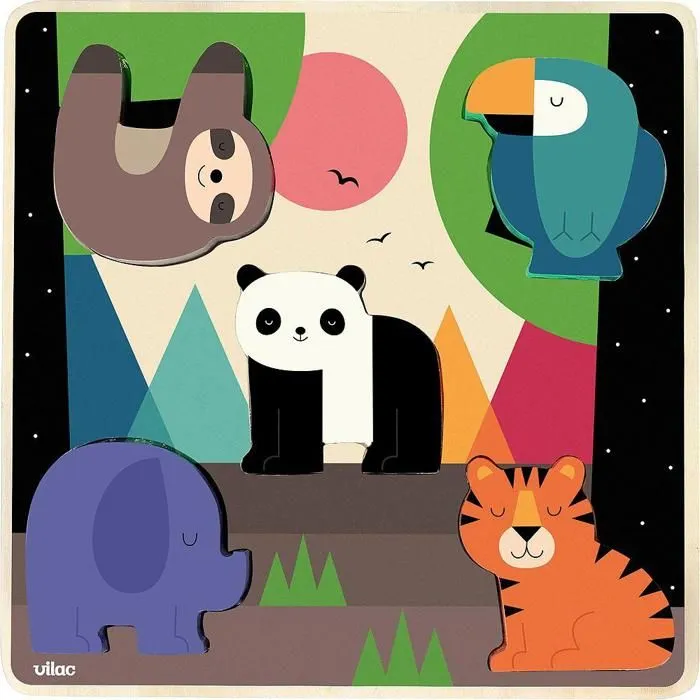 Puzzle sonore pour enfants - VILAC - Encastrement sonore Jungle - Animaux de la jungle - Couleurs arc-en-ciel-0