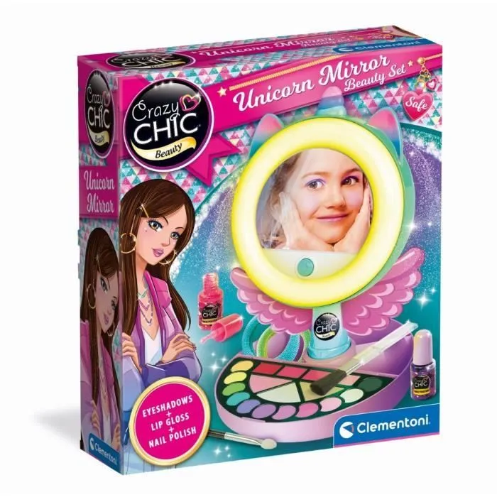 CLEMENTONI - Miroir de maquillage licorne - Anneau lumineux - Maquillage et accesoires cheveux et ongles - Dès 7ans-0