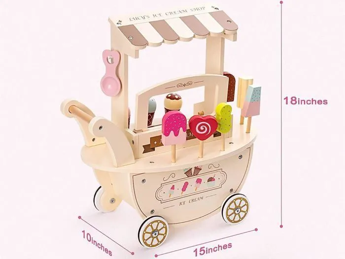 Marchande Enfant en Bois Mamabrum - Marchande Glace sur Roues avec Accessoires, Jouet en bois, Jouet éducatif pour Enfant 3+ans-2