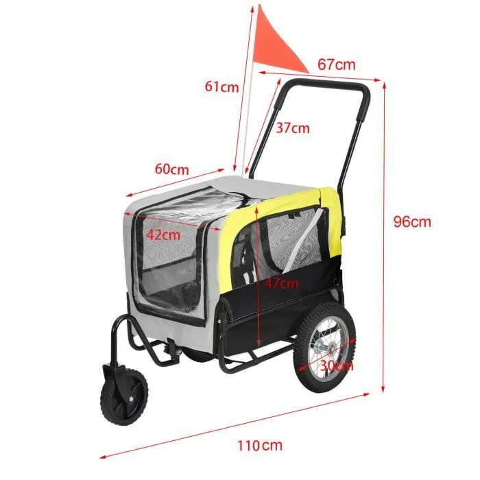 Remorque Vélo pour Chien PRO.TEC - Capacité 20 kg - Jaune Gris Noir-1