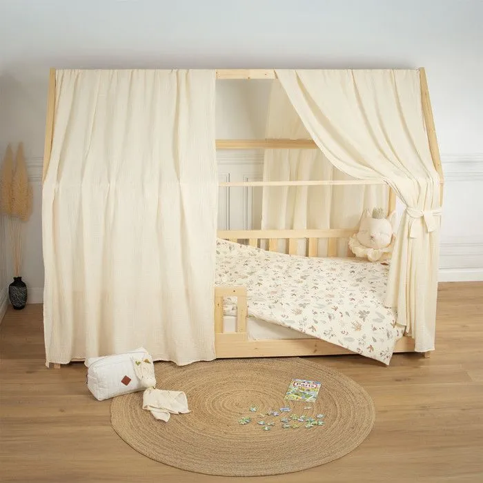 Set double ciel de lit cabane en gaze de coton DUO Écru 130x390 cm-2