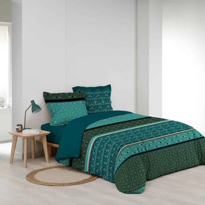 Housse de couette - Percale - Graphique - Bleu canard et vert - 260 x 240 cm - 3 pièces-5