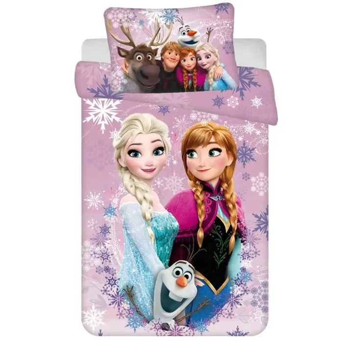 Parure housse de couette coton Reine des Neiges Elsa 100x135 cm et Taie d'oreiller-0