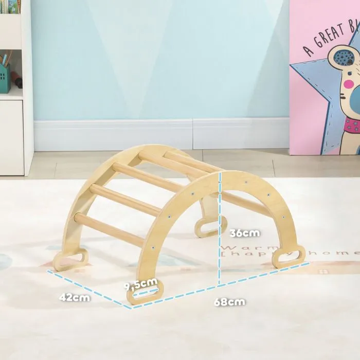 Arche escalade enfants AIYAPLAY bascule en bois d'intérieur pour garçons & filles, tout-petits de 18 à 48 mois, bois naturel-3