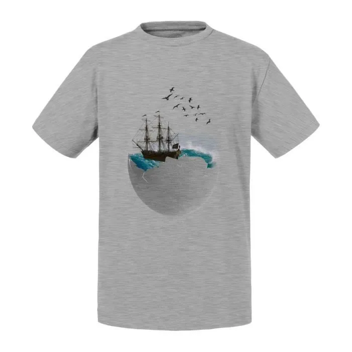 T-shirt Enfant Gris Ocean dans un Oeuf Collage Art Surréalisme voilier-0