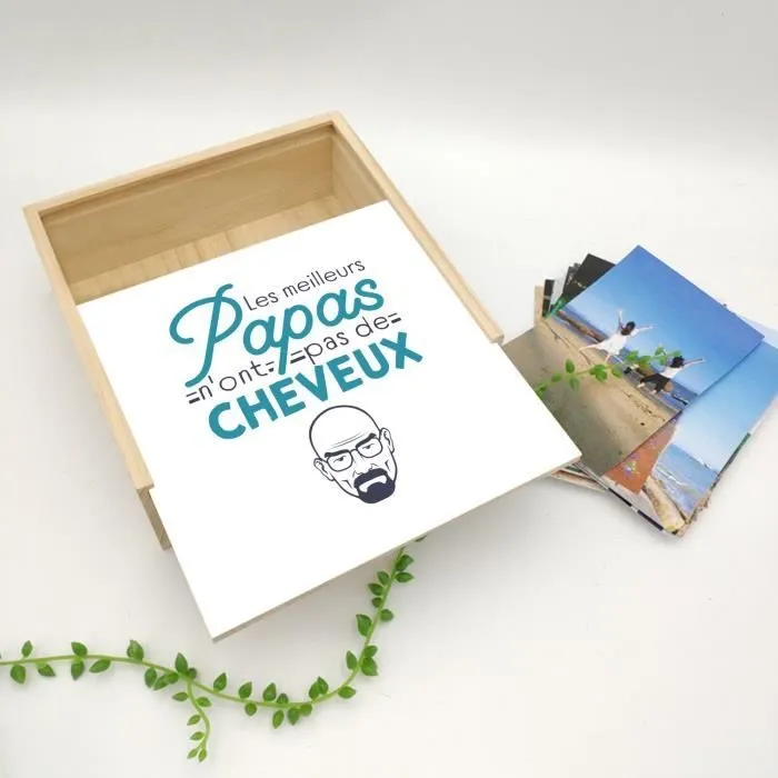 Boite Coffret en Bois - Les Meilleurs Papas n'ont pas de Cheveux Humour Chauve (11 x 11 x 3,5 cm)-3