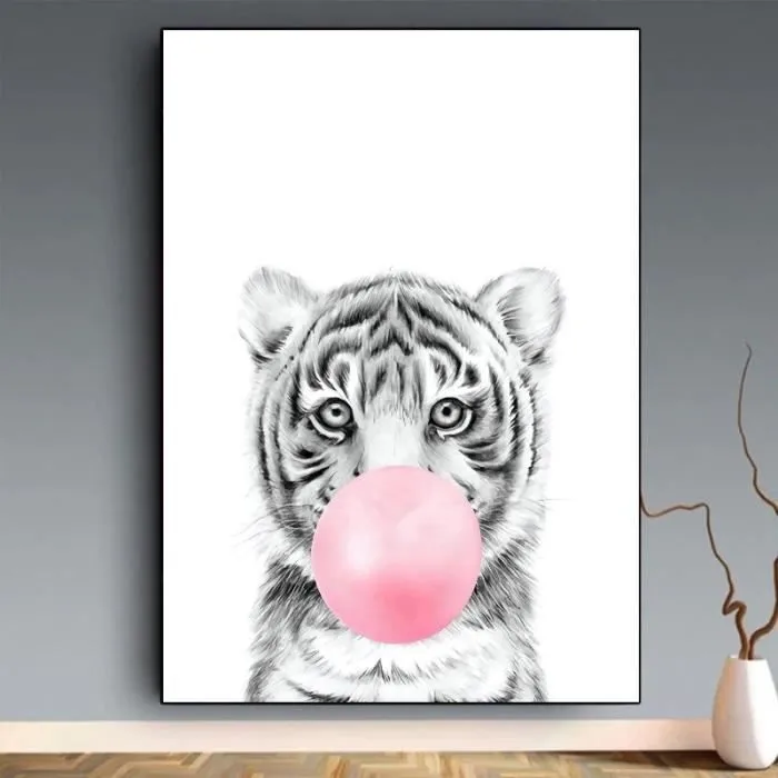 Toile Lion Rose - Enfant Bebe Chambre - Affiche Décorative - Poster Décoration Maison 30x40cm-0