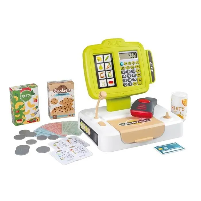 Smoby - Caisse enregistreuse - 30 accessoires inclus - Calculatrice et Scanner avec son et lumière - Fabriqué en France - Dés 3ans-0
