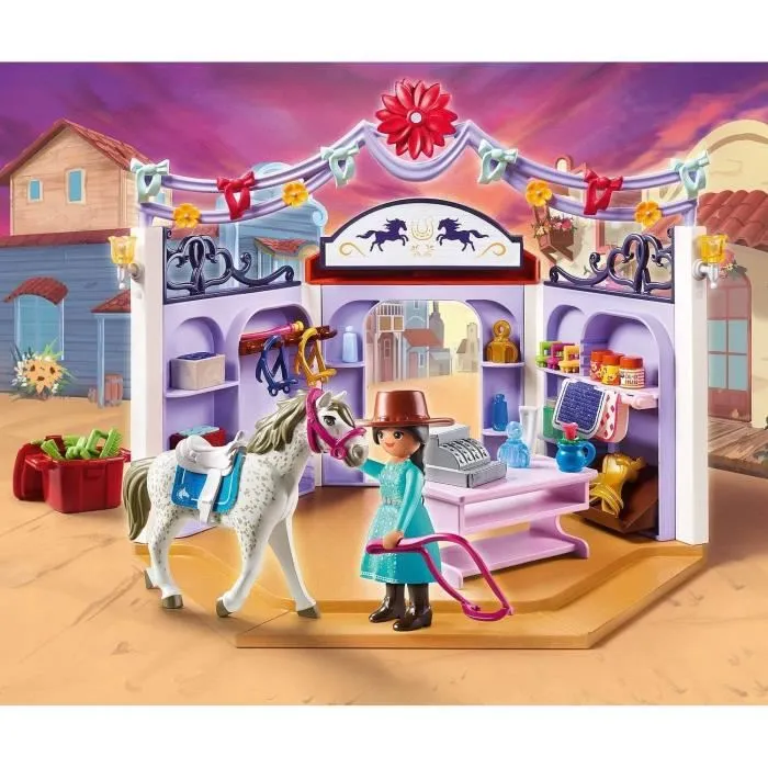 PLAYMOBIL - Boutique d'équitation de Miradero - Personnage, Cheval, Comptoir et Accessoires-1