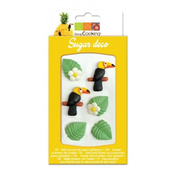 Décoration de gâteau - Décosucres - Tropical - 6 sucres décoratifs - Thème tropical - Mixte-0