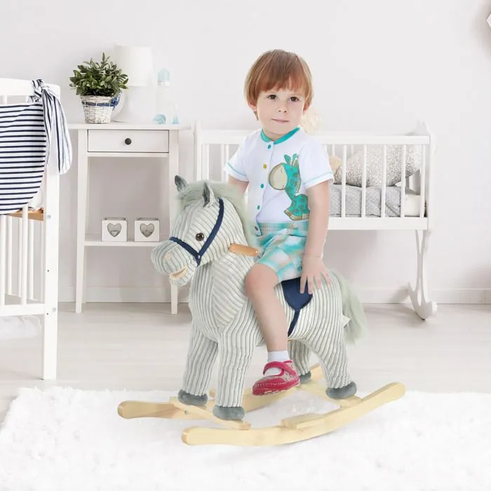 Cheval à bascule pour enfant - HOMCOM - à effets sonores - avec poignées, pédale, pour 36-72 mois - 73 x 35 x 64 cm - gris et blanc-1