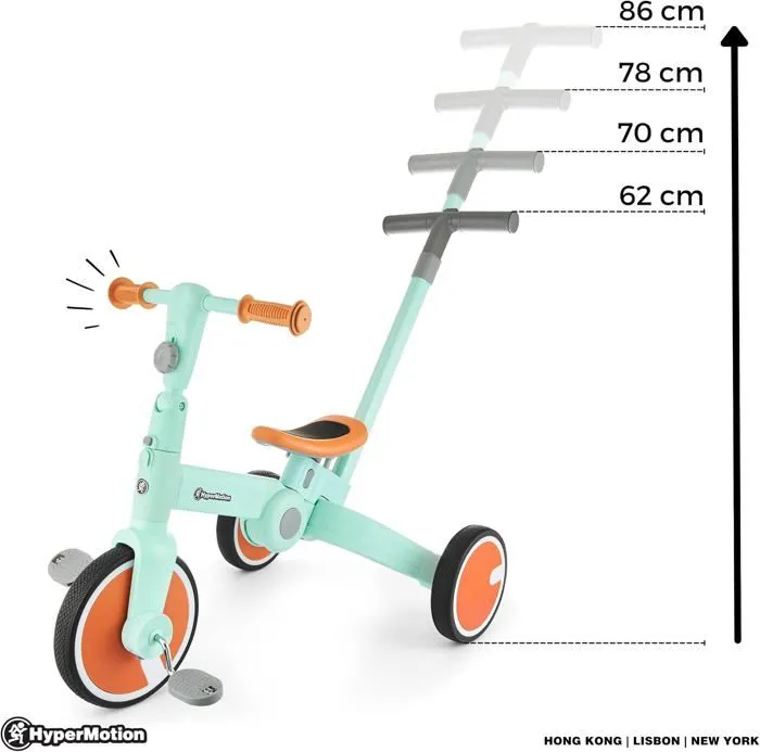 HyperMotion Draisienne Tricycle enfant Evolutif Pliable- Vélo Multifonction 3 ou 2 Roues- Pédales Amovibles- Poussoir Réglable- Gris-5