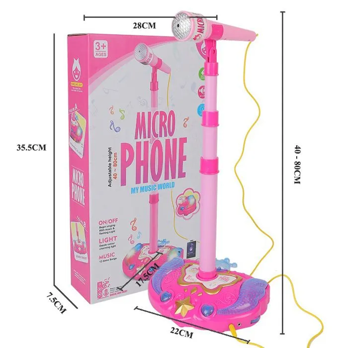 Micro Enfant sur Pied Karaoké Enfants - Avec Lumière Colorée - Micro Enfant pour Chanter Fille Garçon - Rose-5