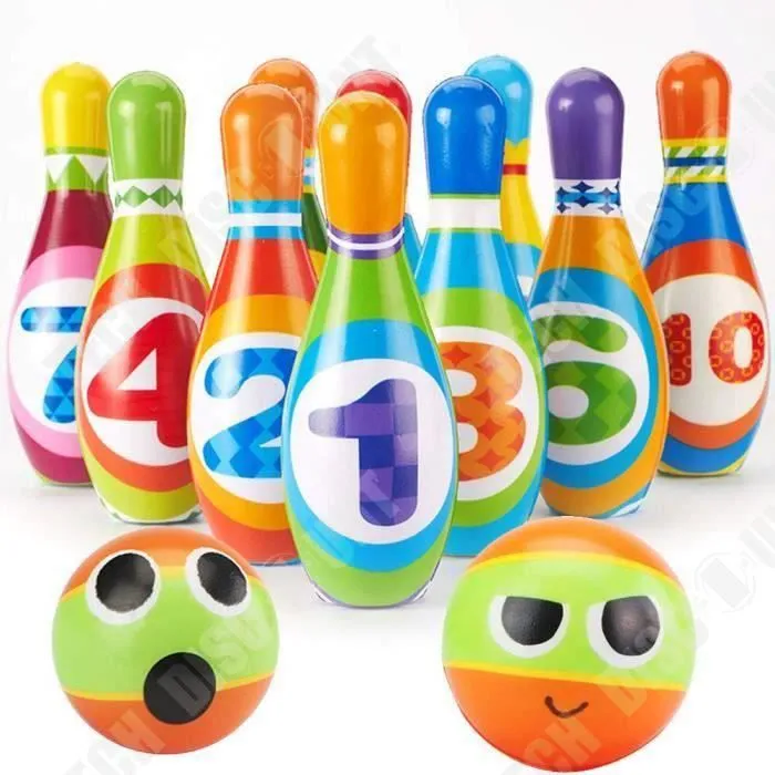 Jeu de Quilles - TD® - Set 10 Quilles + 2 Boules - Mousse Souple - Pour Enfants 3 Ans - Extérieur-0
