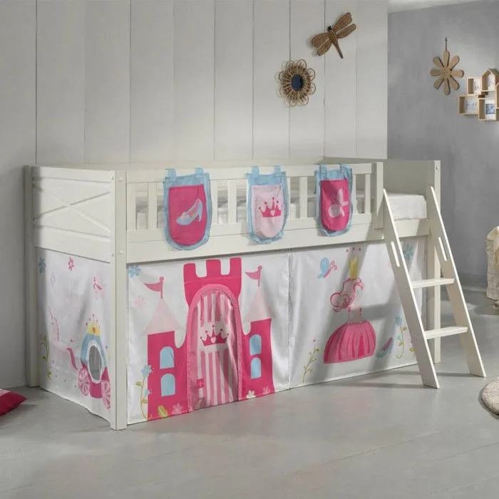 Lit Mezzanine Vipack Scott - Blanc - 90x200 cm - Avec Rideau Princess et 3 Sacs Rangement-5