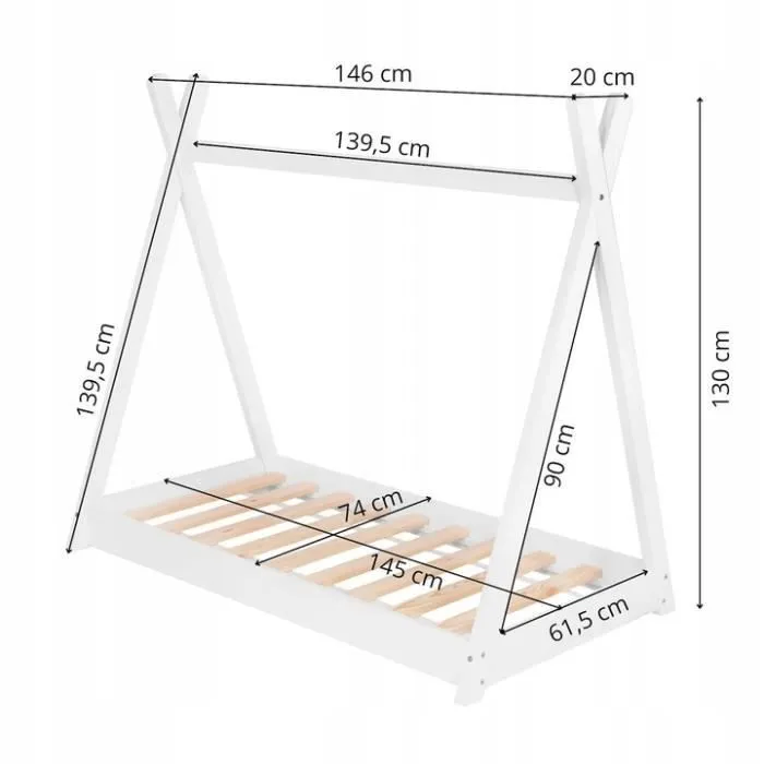 Springos® Lit tipi pour enfant avec sommier à lattes, en bois massif 70 x 140 x 130 cm-3