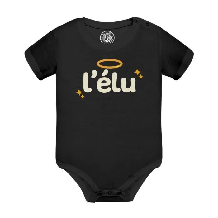 Body Bébé Manche Courte Noir L'élu Roi Ange Dieu-0
