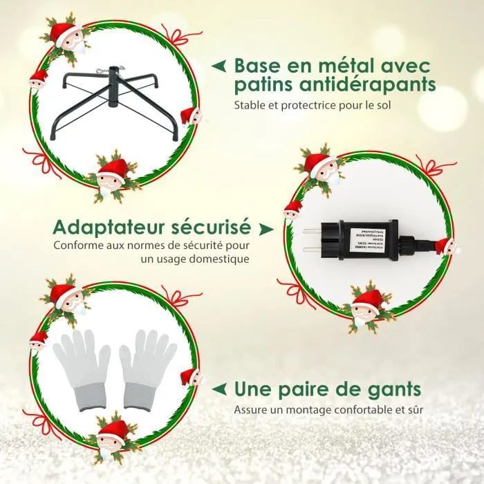 COSTWAY Sapin de Noël 150 cm Pré-éclairé 250 Lumières LED Multicolores/Blanc Chaud, 11 Modes d'Eclairage 844 Branches en PVC et PE-3