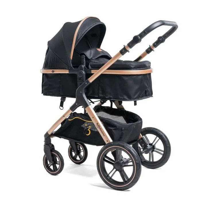 BEBELISSIMO - Poussette combinée trio 3 en 1 - siège auto 0m – nacelle – dès la naissance – jusqu’à 22kg – Premium - noir-1