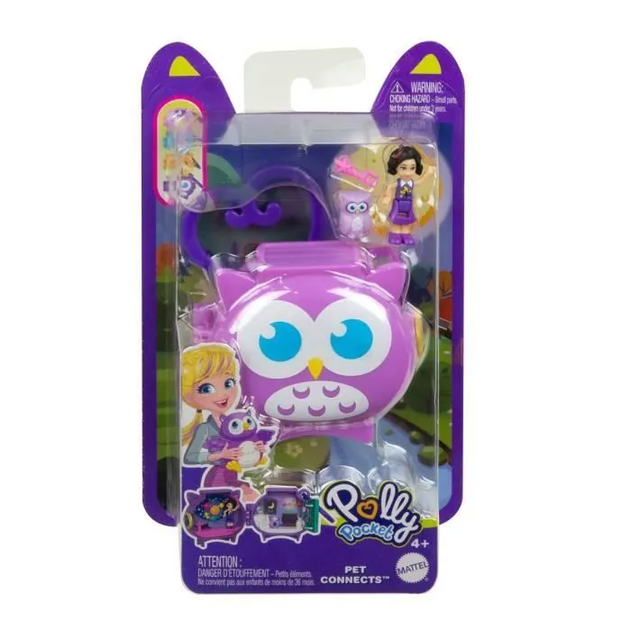 Polly Pocket Pet Connects - Owl Micro Playset - Figurine + animal + accessoire-0